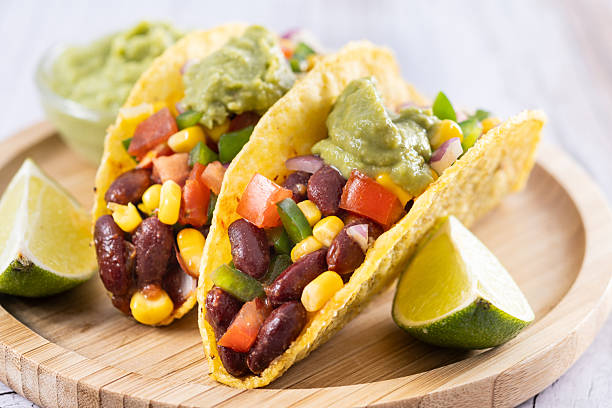Vegan mexican Taco with beans and guacamole
