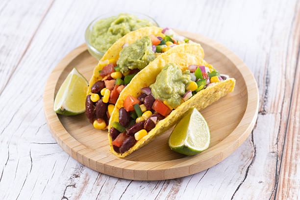 Vegan mexican Taco with beans and guacamole