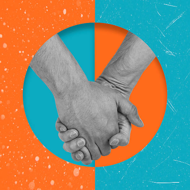 istock Two hands held together against a bright teal background symbolizing unity and connection in a modern artistic style 2221639931