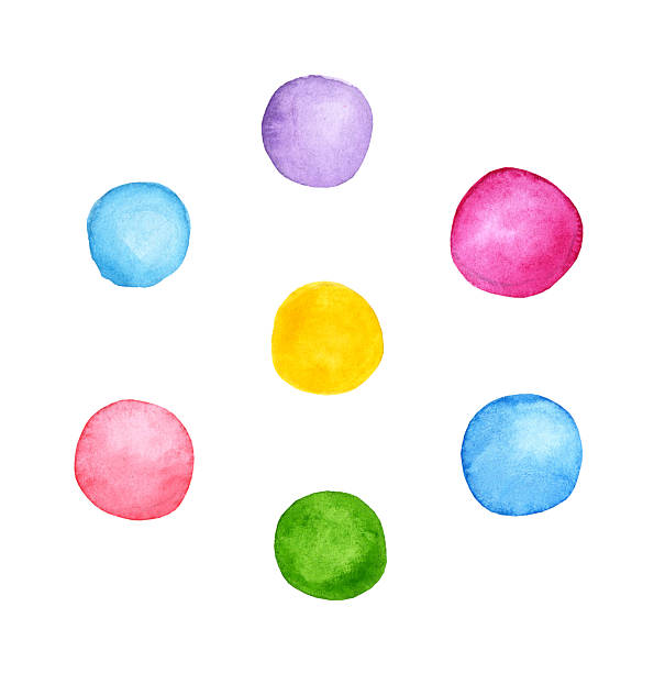 istock Colorful watercolour round paint spots set, uneven dots illustration, design elements, text background. Bright rainbow colors. Watercolor circle shape stains, smears, strokes. Brush drawn dot pattern. 2221642912
