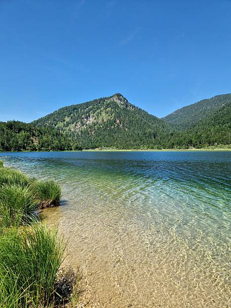 istock clear blue water - lake in Alps 2221645568