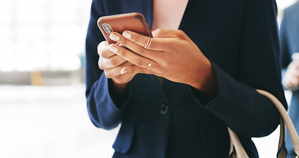 istock Office, hands and scroll with smartphone for chat, online communication and connection with contact. Closeup, business person and consultant with mobile for app, social media and message for client 2221655092
