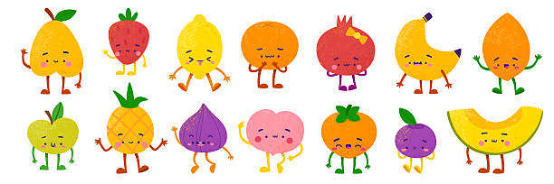 istock Cute fruits and berries characters set. Cartoon fruits vector mascots collection. 2221660149
