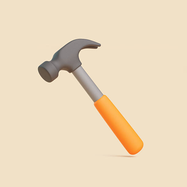 istock 3D Cartoon Hammer with Orange Handle on Beige Background 2221664368