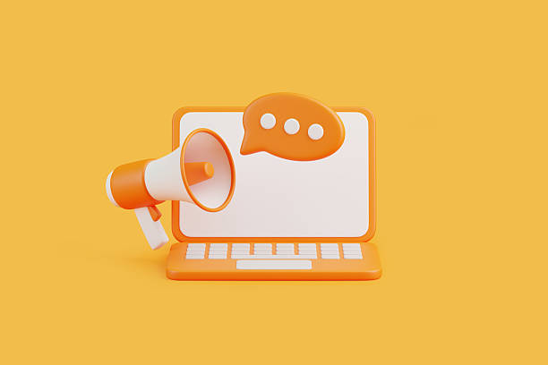 istock 3D Laptop with Megaphone and Chat Bubble 2221664407