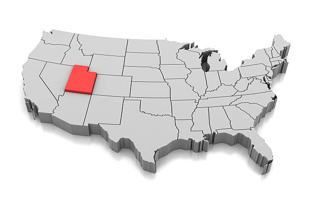 State border of New Mexico state textured with American flag on white background. Horizontal composition with copy space.
