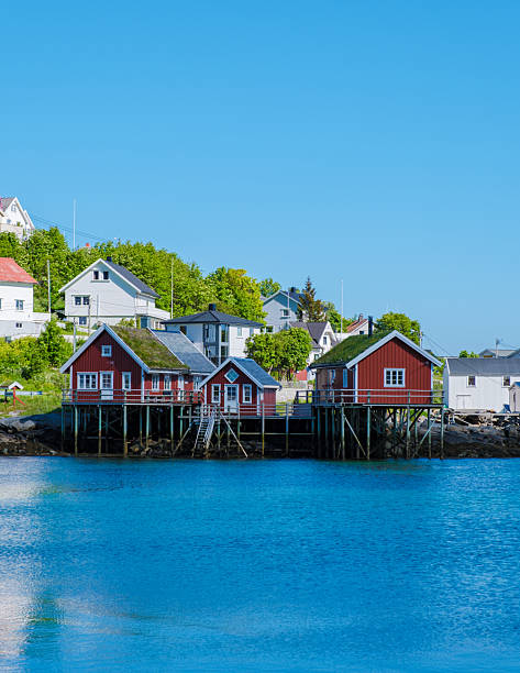 istock Charming waterfront cabins in Norway surrounded by vibrant greenery and clear blue water 2221673936