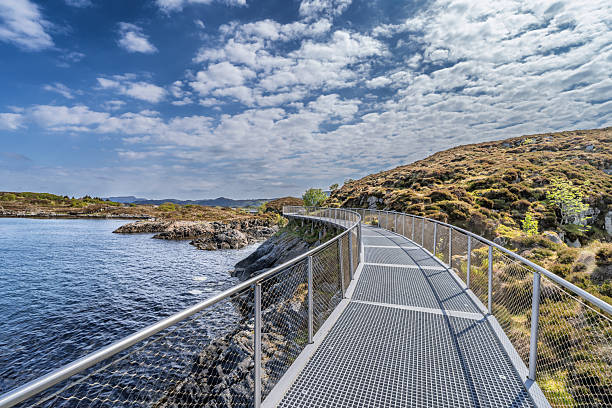 istock Scenic Coastal Boardwalk Overlooking the Ocean Under a Vibrant Blue Sky, Atlantic Highway, Norway 2221687831