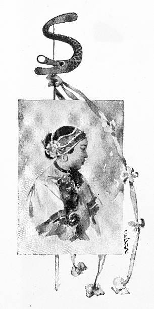 Antique magazine image: Letter S and Chinese Woman