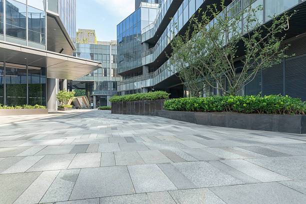 istock empty ground floor with modern cityscape and office buildings. 2221701111