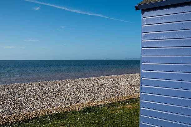Beach and beach hut at Budleigh Salterton, East Devon, England, United Kingdom