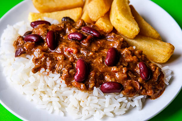 London UK, June23 2025, Mexican Stlye Chilli Con Carne With Chuncy Fries Or Chips