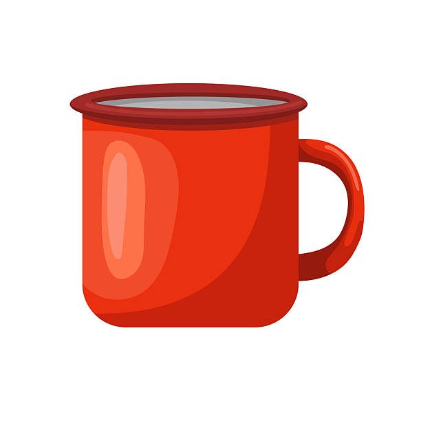 Camping enamel mug, Forest travel. Flat vector clipart, illustration with isolated background.