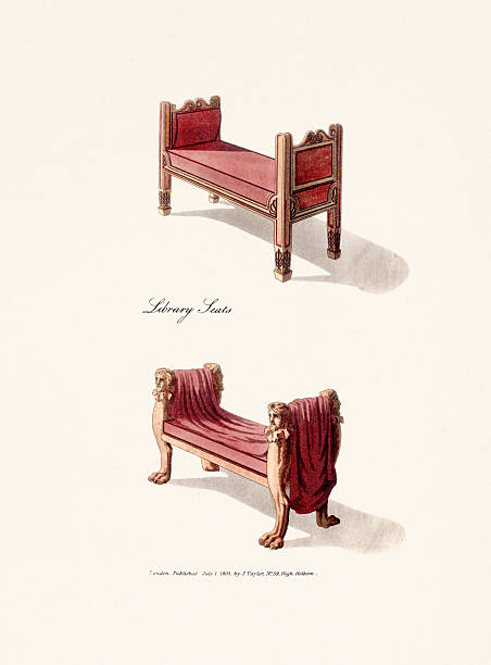 Chair design. Antique interior design plate from an 1800s British furniture book published in London.