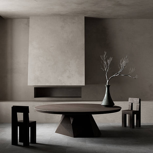 istock Brutalist dining room with bold geometry 3D illustration 2221728467