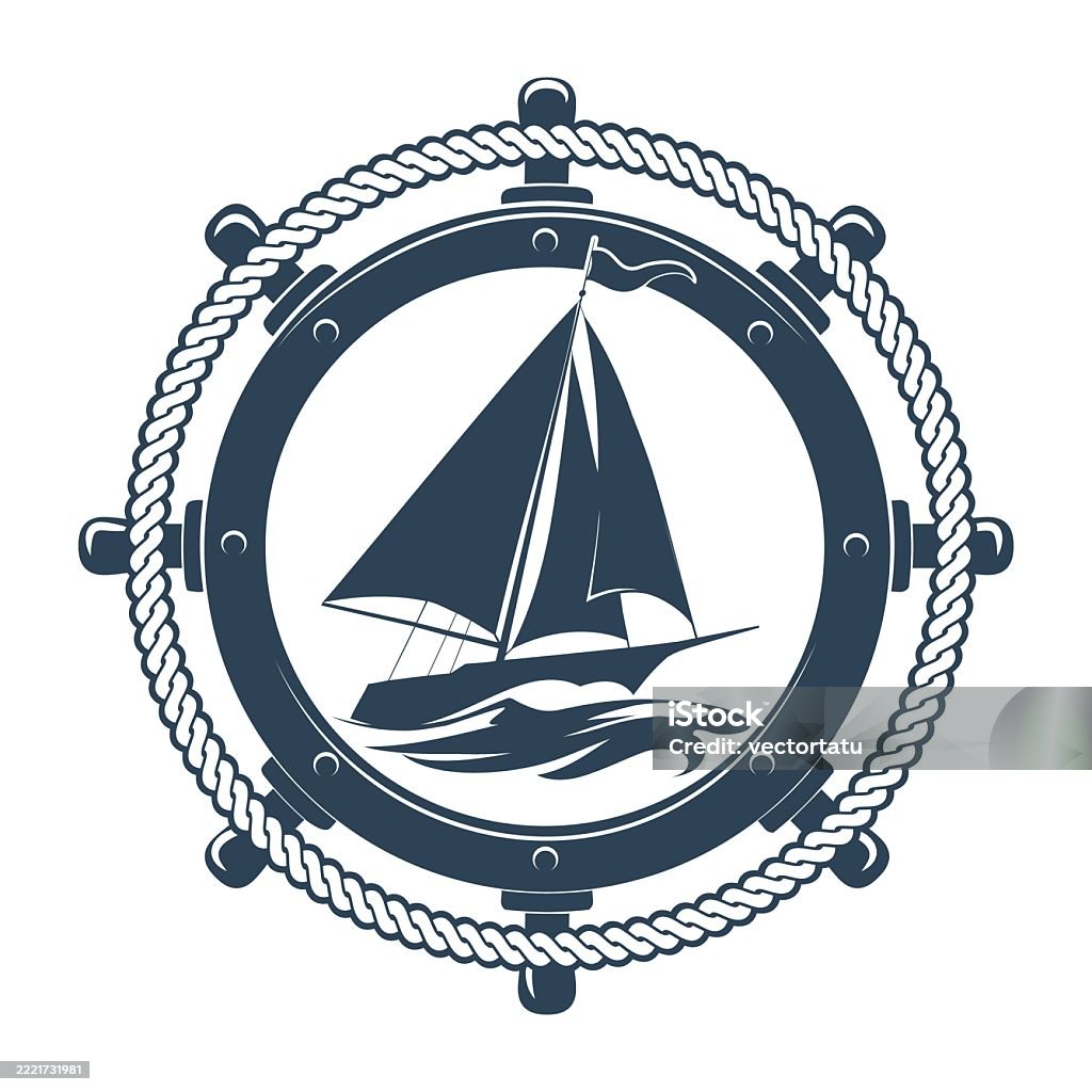 Emblème de gravure monochrome de voilier - clipart vectoriel de Antiquités libre de droits Emblème de gravure monochrome de voilier - clipart vectoriel de Antiquités libre de droits