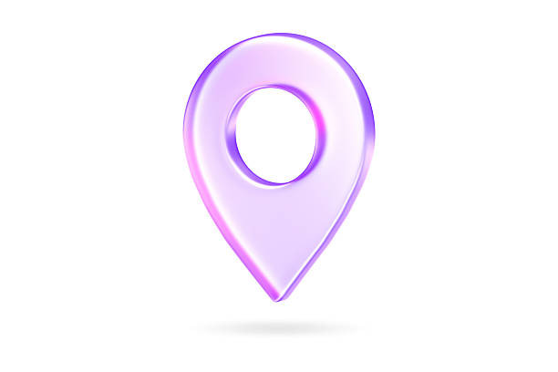 Minimal glassmorphism location pin icon representing map, place, or navigation marker in digital applications, map pointer, 3d rendering stock photo