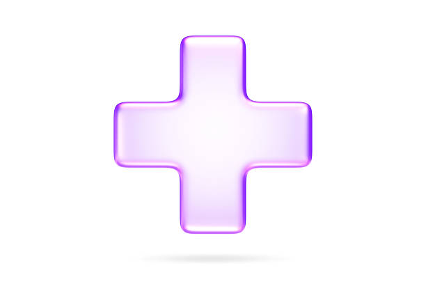 Plus icon with soft glassmorphism effect, symbolizing add, increase, or create in modern UI applications, healthcare symbol medical cross, 3d rendering stock photo