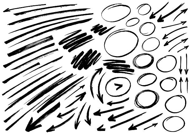 Black arrows in a fun painted pen brush style vector illustration for use on info graphics etc
