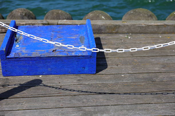 White chain and blue box on the bridge