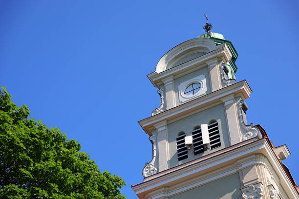 istock Yellow tower fragment and the blue sky 2221753932