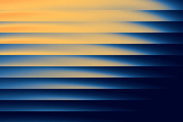 Gradient of vivid blue and yellow hues blends across a black background. The glossy, layered design features soft curves, creating a soothing ripple effect. Horizontal stripes vary in width, enhancing the high contrast between colors. Reflective surfaces introduce a sense of depth and dimension, conveying a futuristic, abstract aesthetic.
