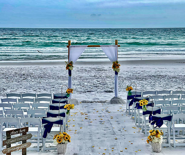 istock Elegant Beach Wedding Setup on Navarre Beach with Sunflowers and Ocean View 2221765748