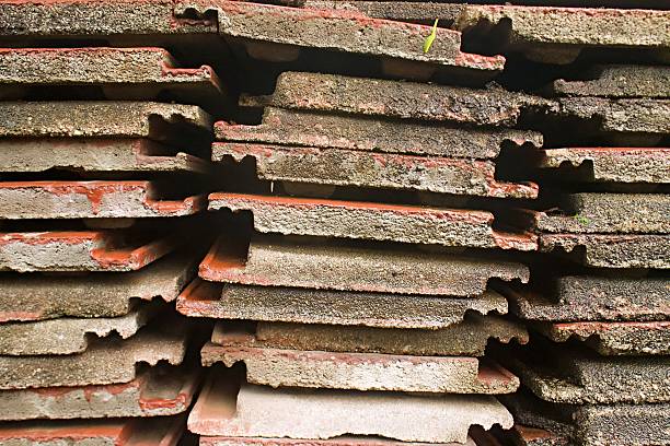 Stack of Old Concrete Roof Tiles – Building Material Texture