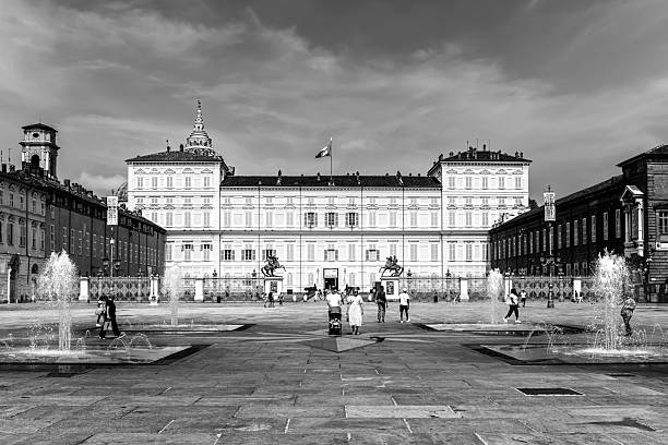 View of the second largest square in Turin, the «Piazza Castello » and the Royal Palace. Turin in Italy. August 22, 2024