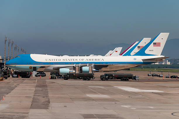 U.S. government Boeing 747 parked on the apron during a presidential visit to Rio de Janeiro International Airport. November 16, 2024.