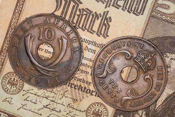 istock Vintage East African Coins on German Banknote 2221790019