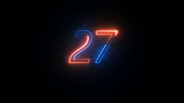 istock Neon countdown number background illustration 4k. Number 27 on dark background. 3D illustration 2221793092