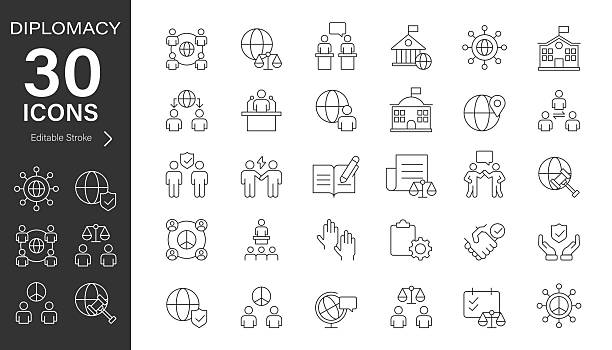 Diplomacy line vector Icon set.
