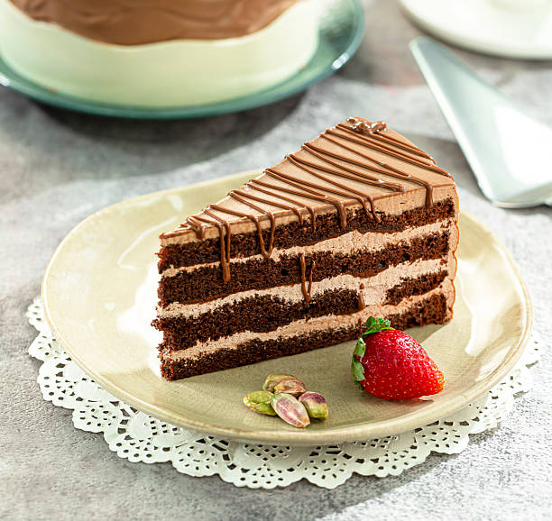 istock Galaxy chocolate cake slice, Western dessert with glossy finish. 2221798157
