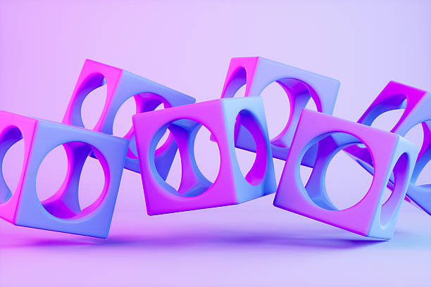 istock Flying Geometric Shapes Neon Lighting Background 2221810437