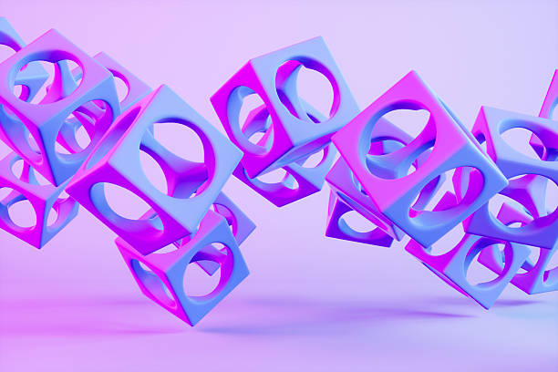istock Flying Geometric Shapes Neon Lighting Background 2221810484