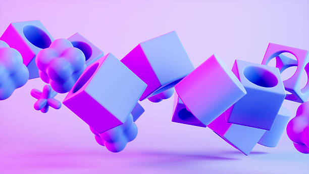 istock Flying Geometric Shapes Neon Lighting Background 2221810645
