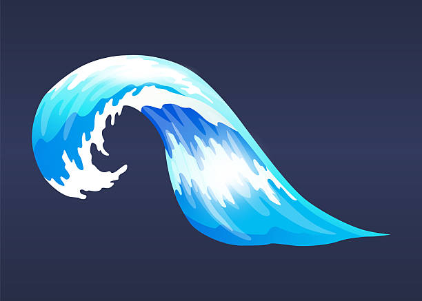 Sea ocean wave. Blue water ocean wave, marine surf wave, ripples tides sea storm, tsunami, tidal shape, splash water motion with spray isolated vector cartoon illustration Sea ocean wave. Blue water ocean wave, marine surf wave, ripples tides sea storm, tsunami, tidal shape, splash water motion with spray isolated vector cartoon illustration. storm surge icon stock illustrations