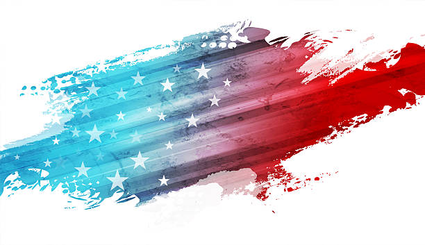 USA colors, stars and stripes abstract grunge blot vector design. Independence Day retro background