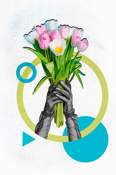 istock Vertical poster collage flowers bouquet blossom congratulation present gift surprise womens day birthday drawing background 2221835780