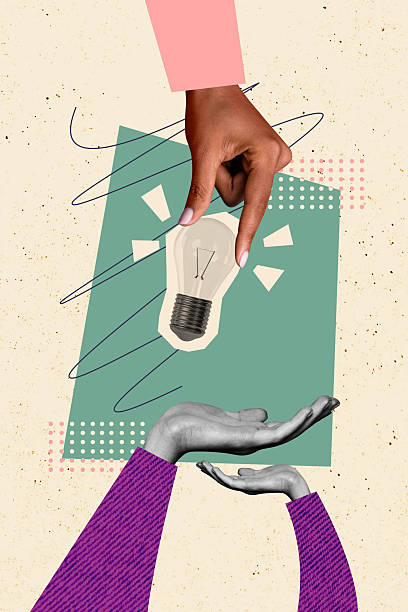istock Vertical poster collage lightbulb lamp hands body fragment business idea startup thought eureka decision smart conclusion solution 2221836966