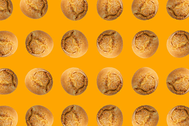 Burger Bun Minimal Pattern, Hamburger Wheat Bread Wallpaper, Empty Whole Burger Bun on Brown-Orange Background Top View, Flat Lay
