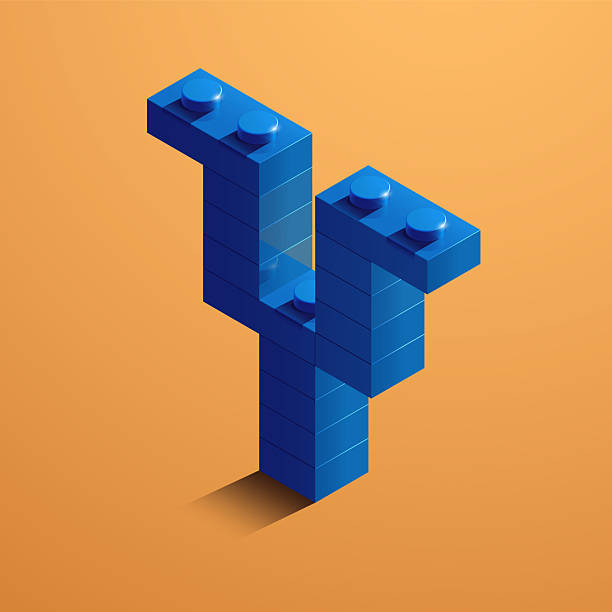 istock Realistic green 3d isometric letter Y of the alphabet from constructor bricks. Blue 3d isometric plastic letter from the building blocks. 2221843063