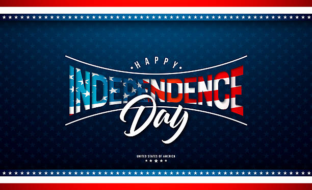 istock 4th of July Independence Day Illustration with American Flag in Text Label on Blue Background. Vector Fourth of July National Celebration Design with Typography Letter for Banner, Postcard, Greeting Card, Invitation or Holiday Poster.. 2221846501