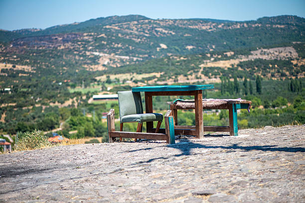 Colorful chairs on the mountain, beautiful view