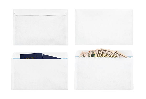Passport spread in a white paper envelope, Travel concept.