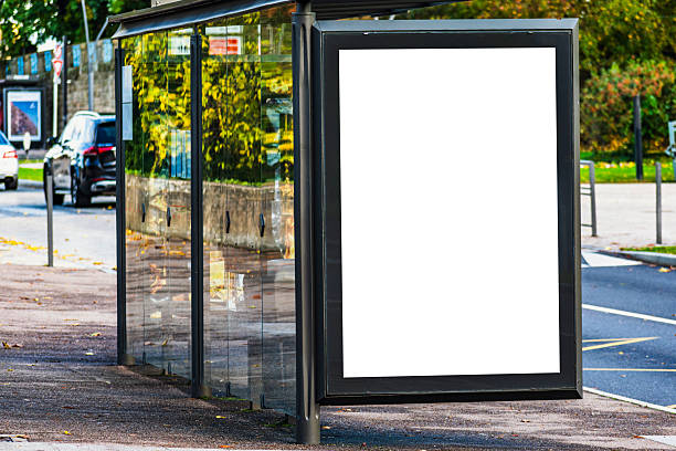 istock Bus stop mockup on sunny day, urban scene 2221863995