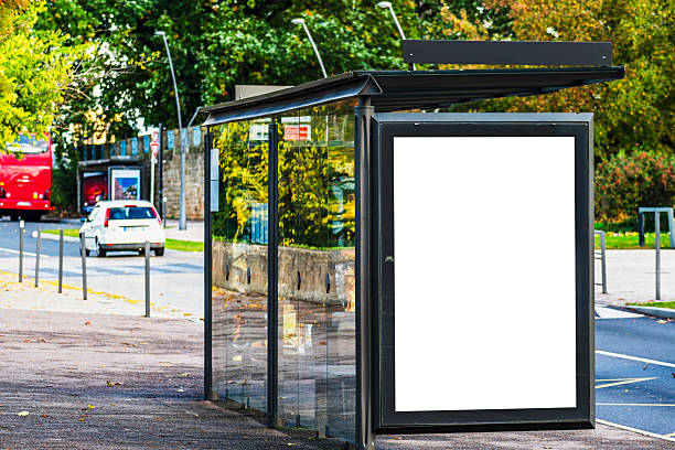 istock Bus stop mockup on sunny day, urban scene 2221863996
