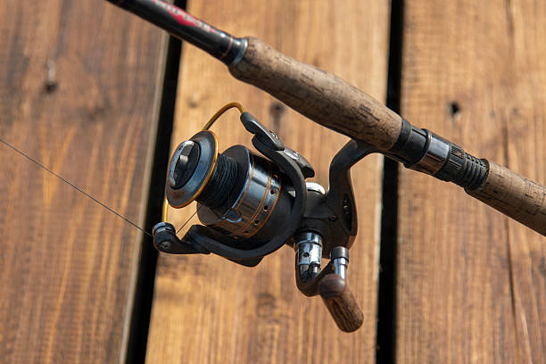 istock Spinning and reel close up. Professional tackle for catching predatory fish. 2221865328