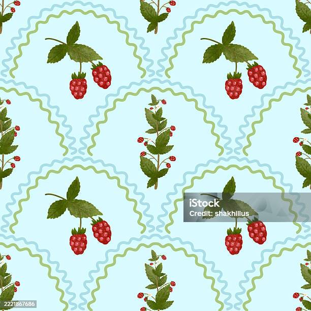 Sparkling Raspberry Pattern Seamless Raspberry Pattern With Hand Drawn Style On Light Blue ...